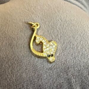 Cat Pendant Charm Rhinestones Gold Tone Yellow Clear Black